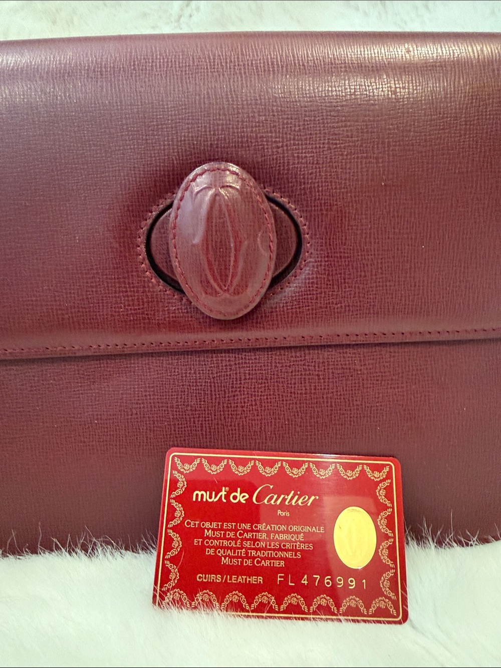 Cartier Wine Burgundy Leather Clutch with Signature Emblem